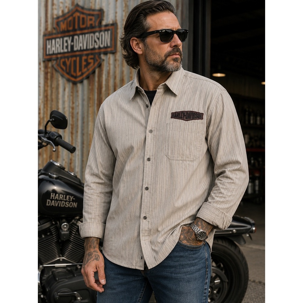Harley Davidson Men's XL Tall Long Sleeve Pinstripe Genuine Motorclothes Shirt